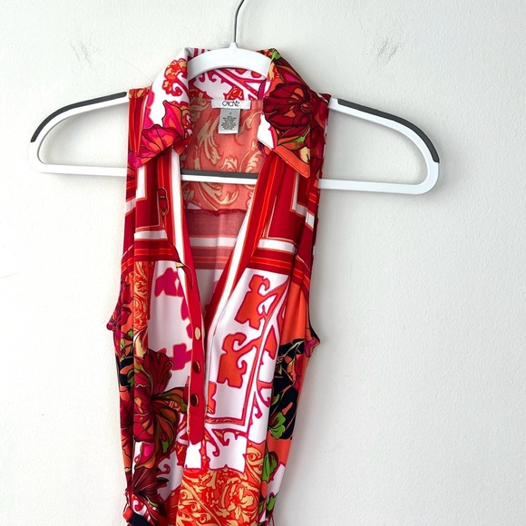 Vintage Y2k Cache Belted Printed Mini Dress Vacation Beach Tropical - Picture 2 of 7